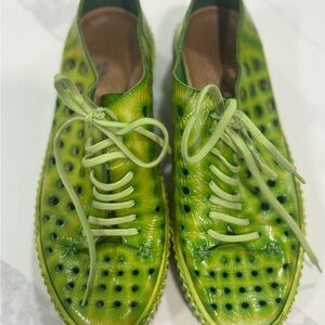 Vibrant Green PF16 Steampunk Creepers Platform Leather boho Grunge Sneakers.